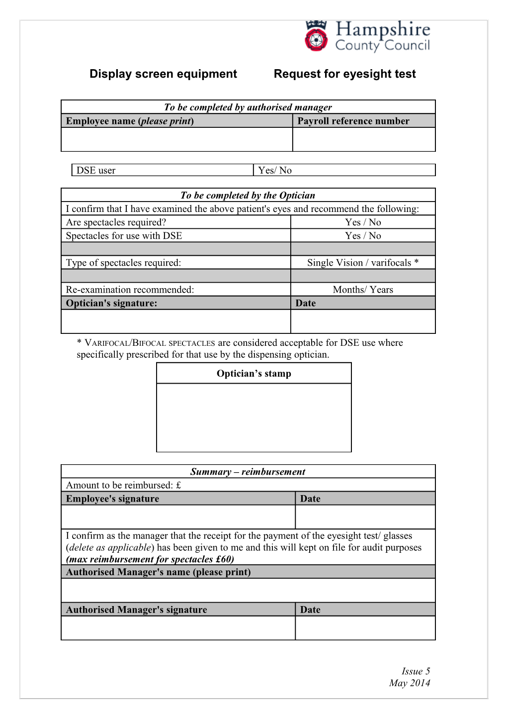 Eyesight Test Form