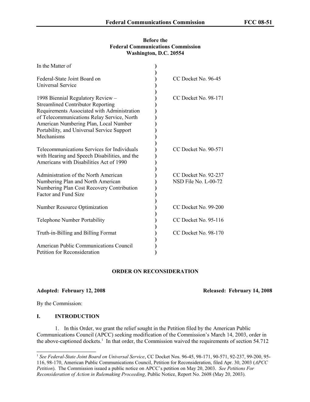 Federal Communications Commissionfcc 08-51