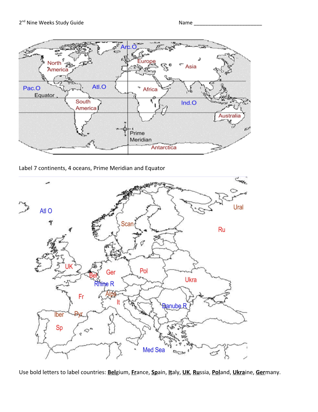 Label 7 Continents, 4 Oceans, Prime Meridian and Equator