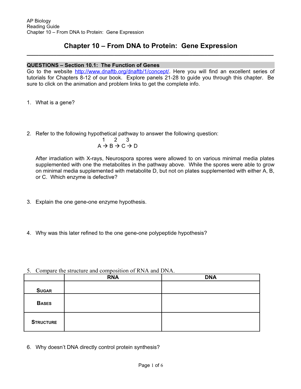 Chapter 10 from DNA to Protein: Gene Expression