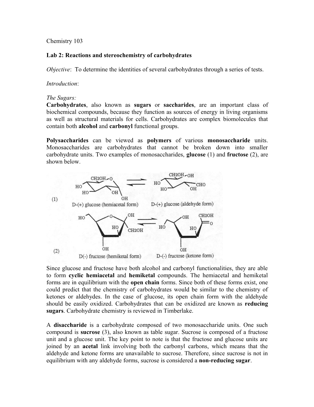 Lab 2: Reactions and Stereochemistry of Carbohydrates