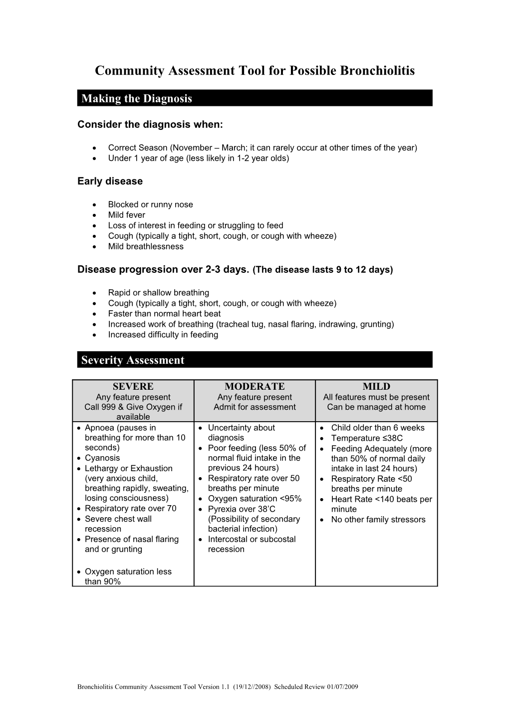 Community Assessment of Possible Bronchiolitis