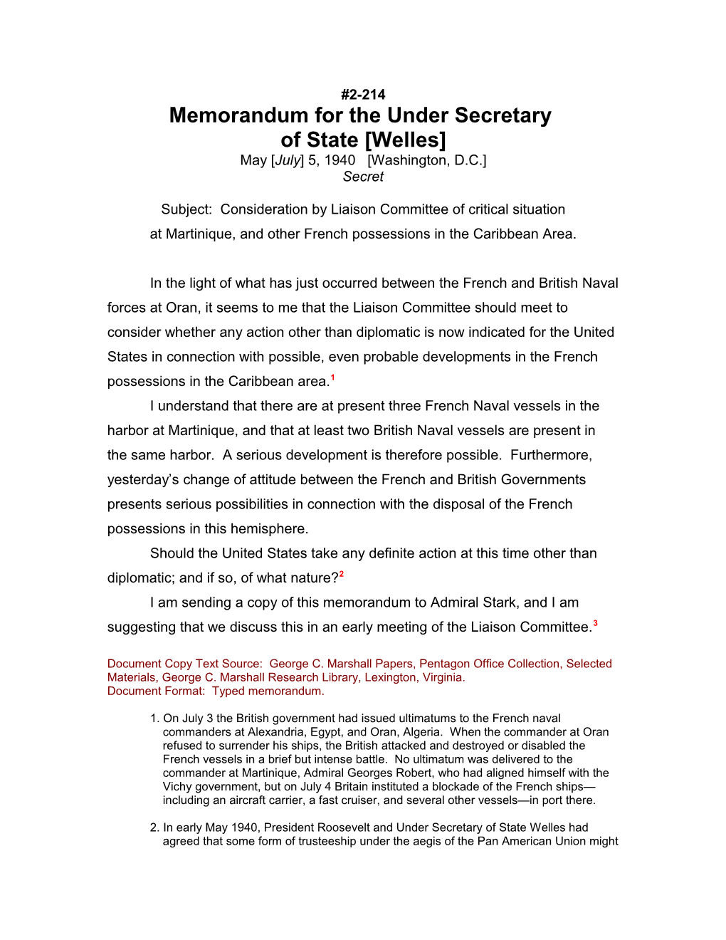 Memorandum for the Under Secretary