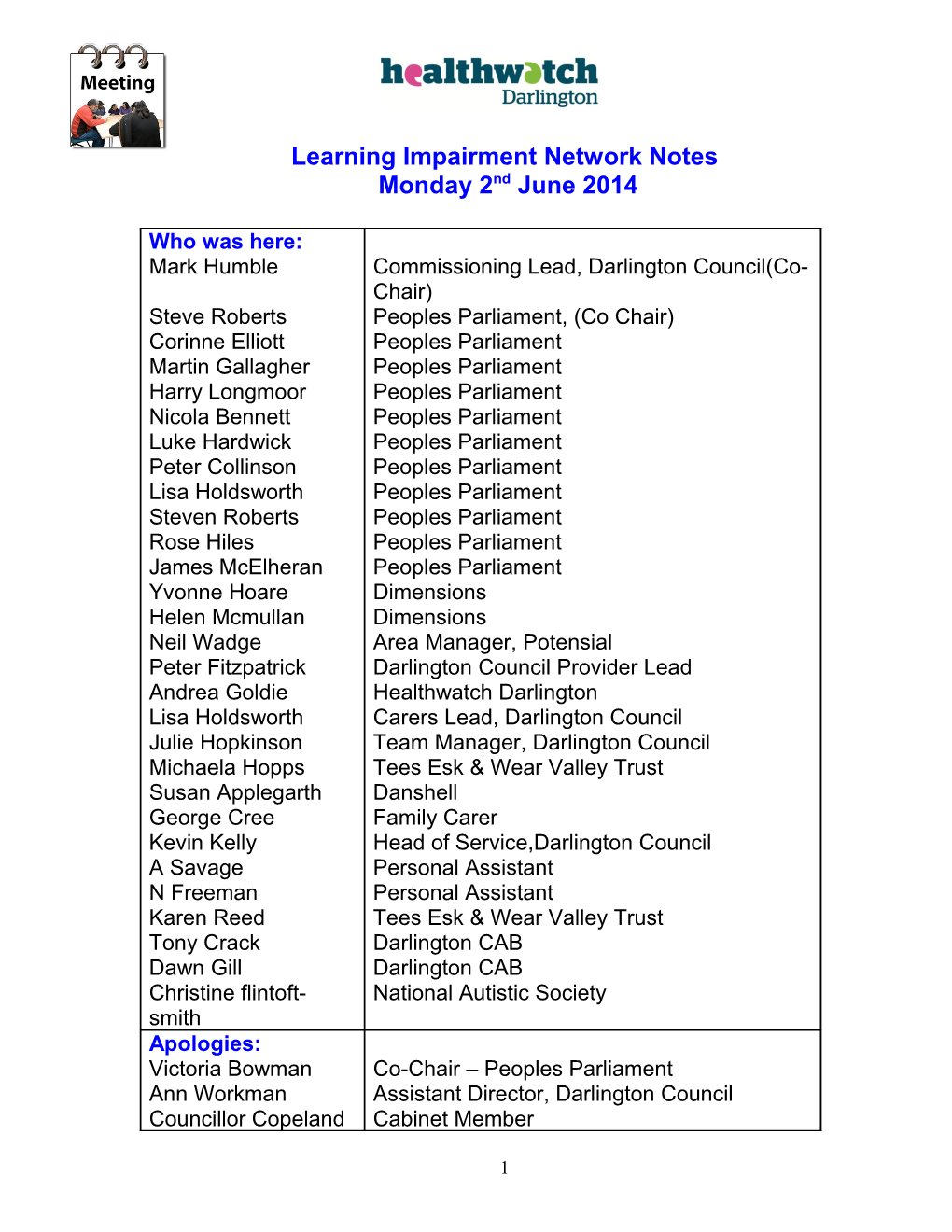 Learning Disability Network Notes