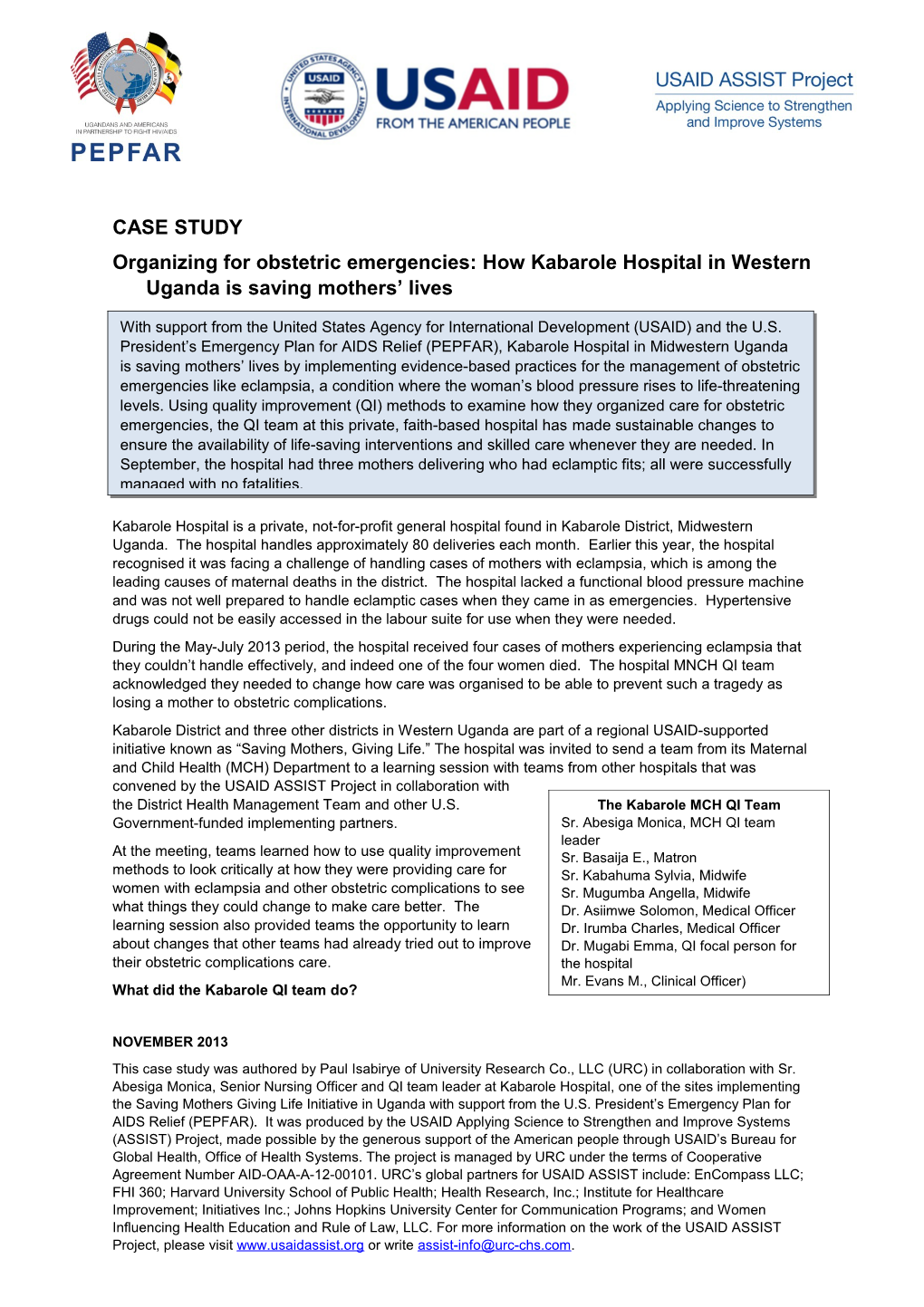 Organizing for Obstetric Emergencies: How Kabarole Hospital in Western Uganda Is Saving