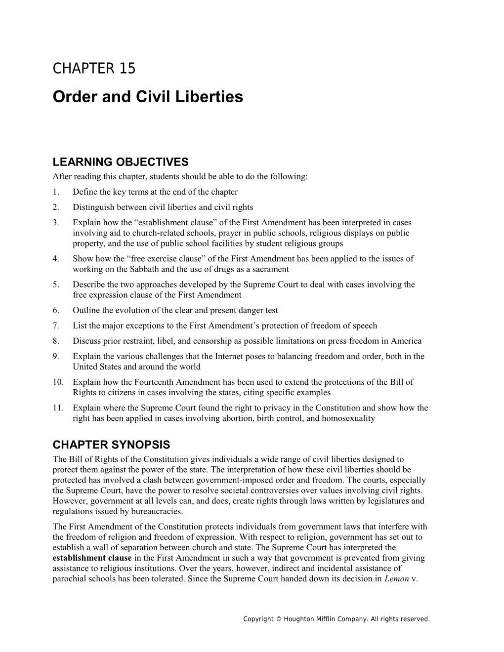 Chapter 15: Order and Civil Liberties 1
