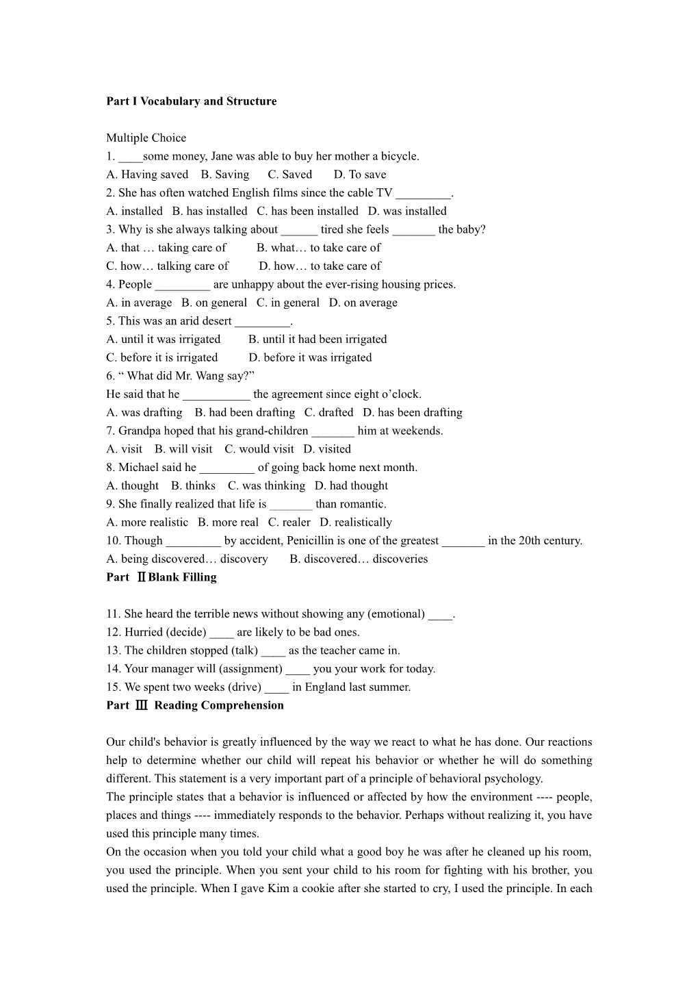 Part I Vocabulary and Structure