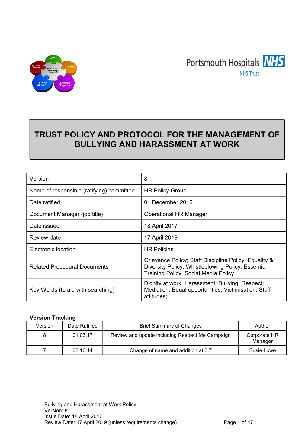 Portsmouth Hospitals Dignity and Fair Treatment Policy