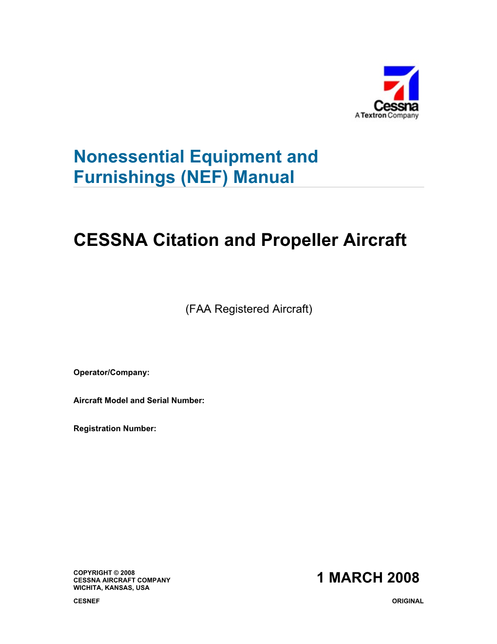 Nonessential Equipment and Furnishings (NEF) Manual