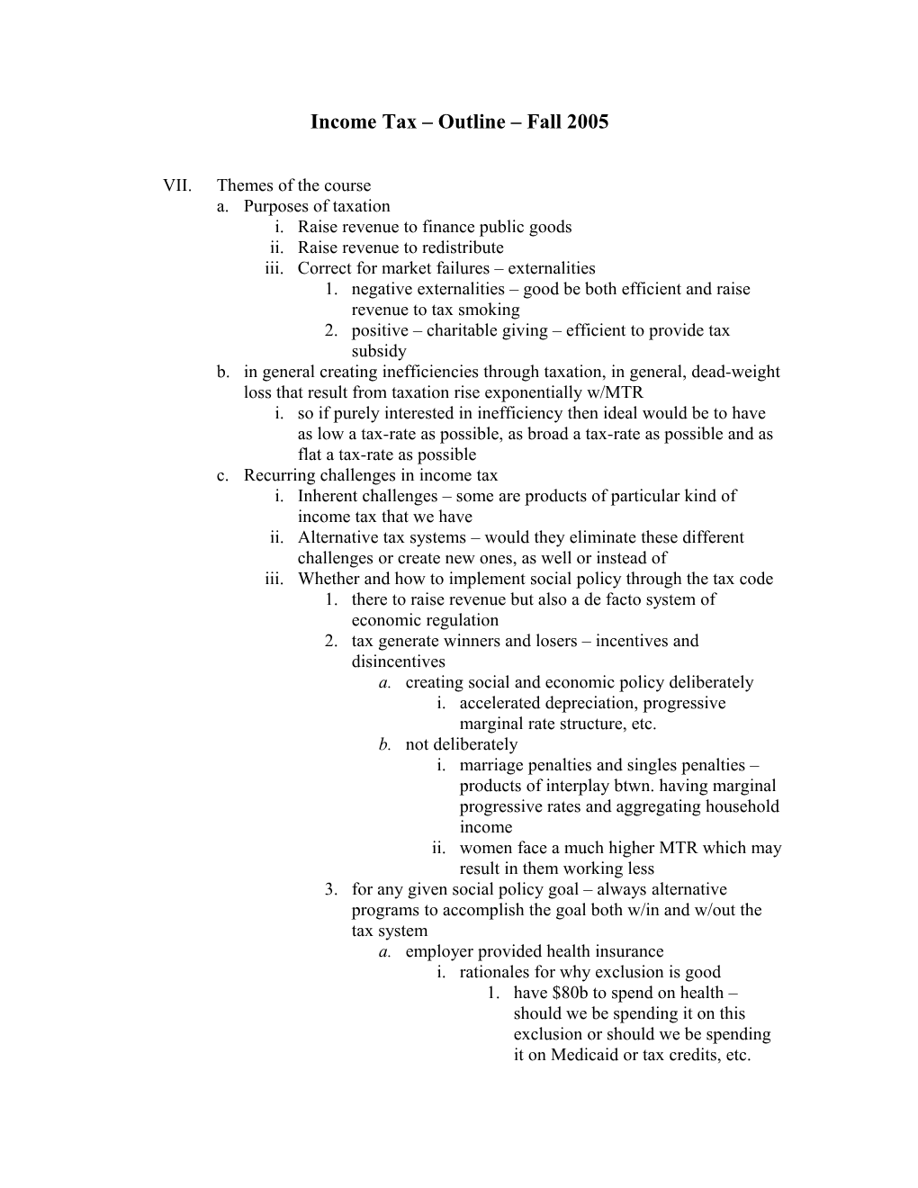 Income Tax Outline Fall 2005