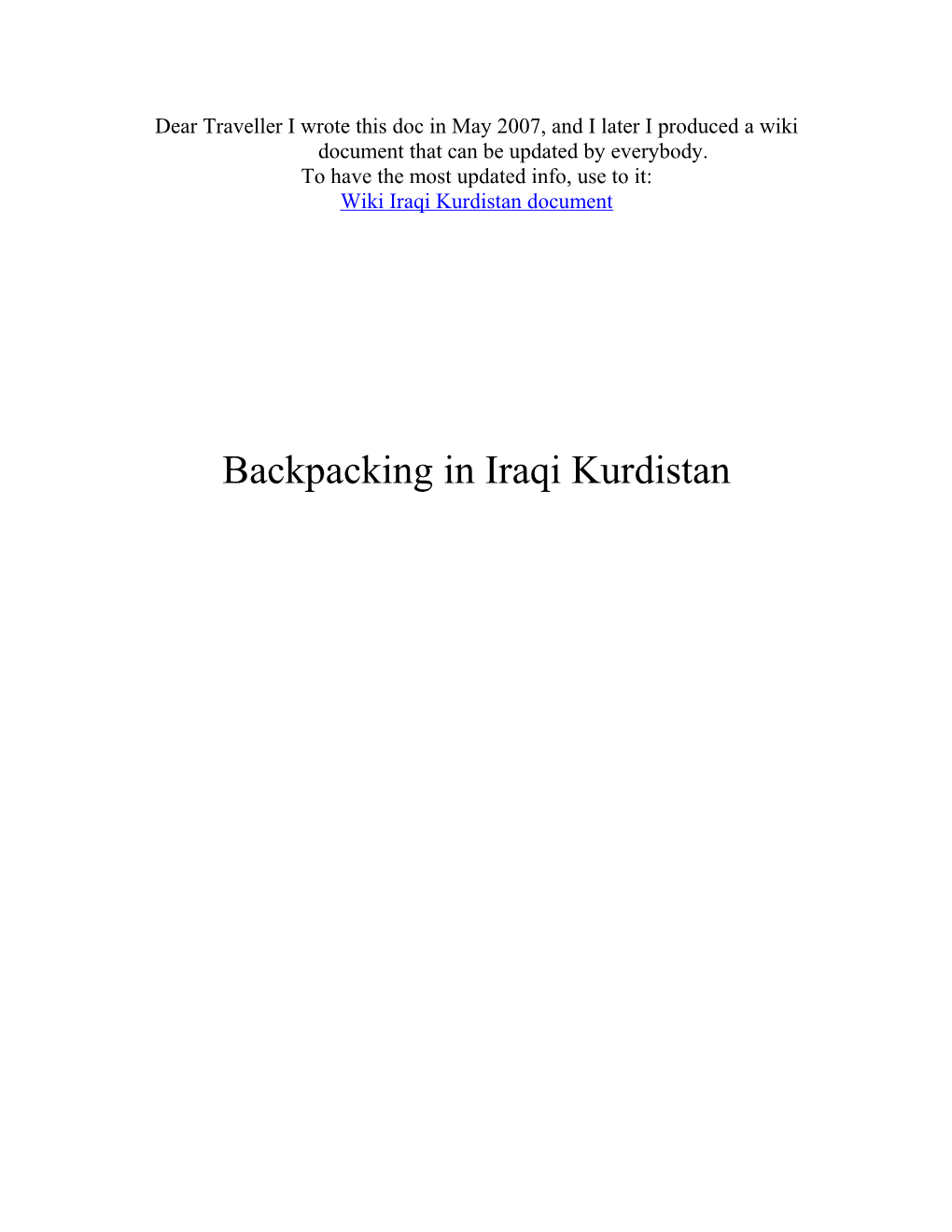 Backpacking in Iraqi Kurdistan