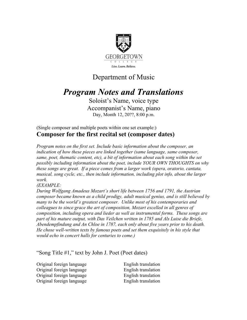 Program Notes and Translations