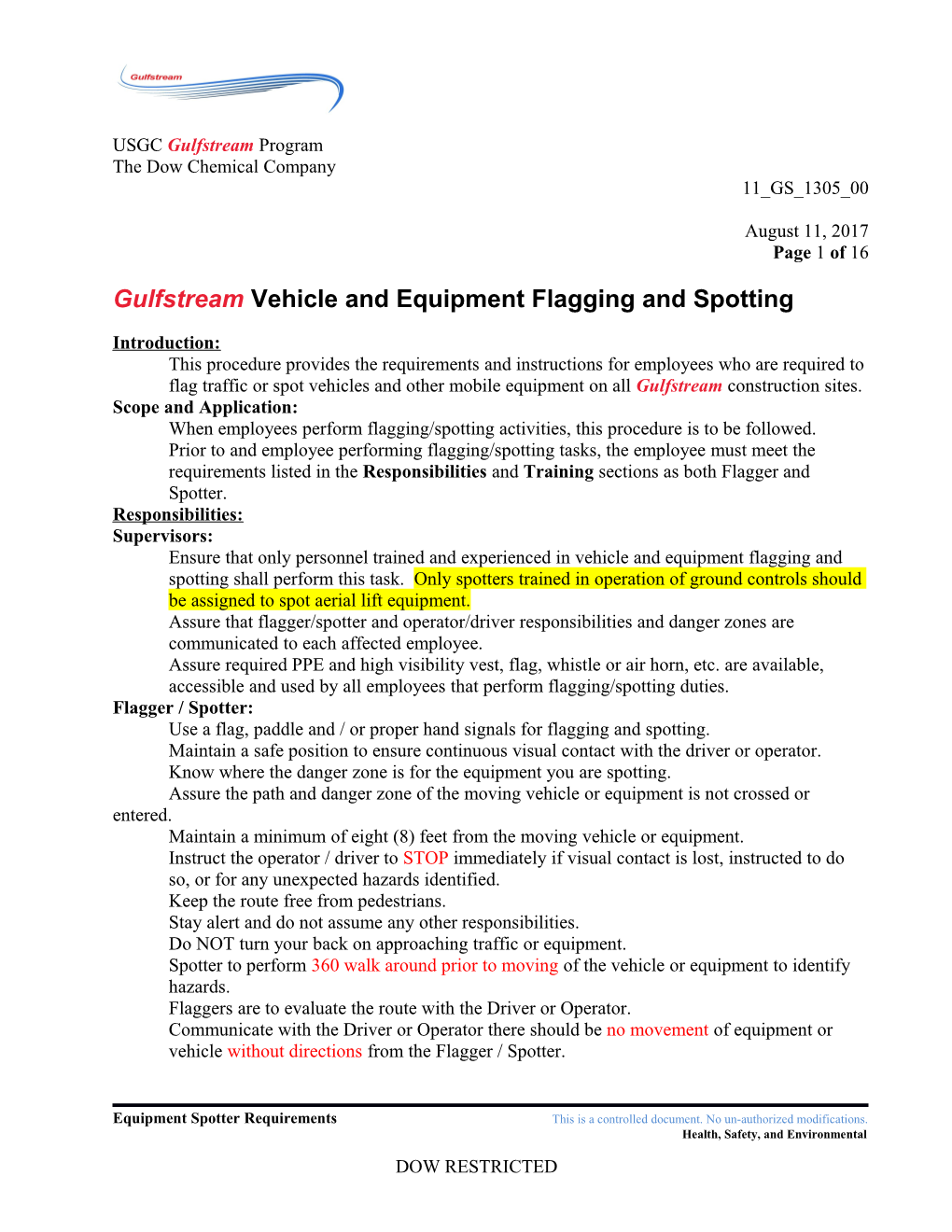 Gulfstream Equipment Spotter Policy