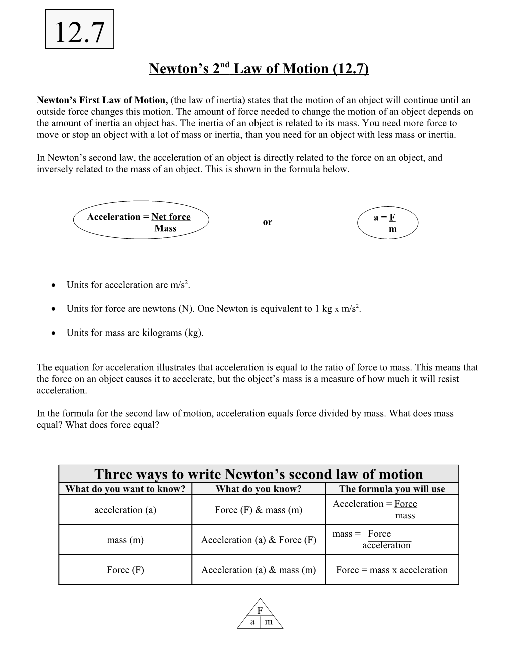 Newton S 2Ndlaw of Motion (12.7)