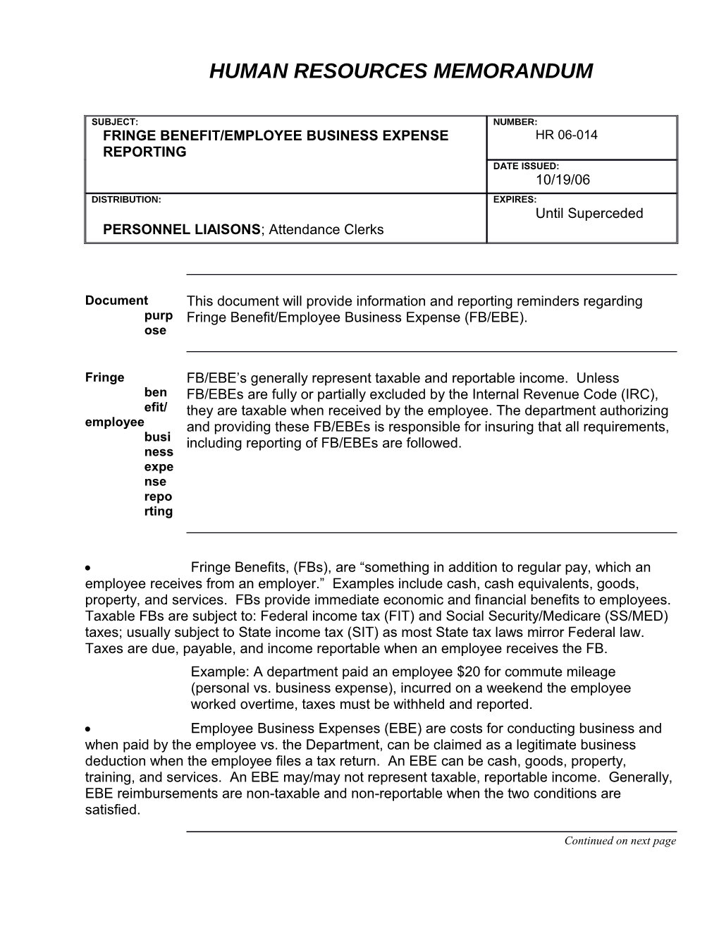 Human Resources Memorandum