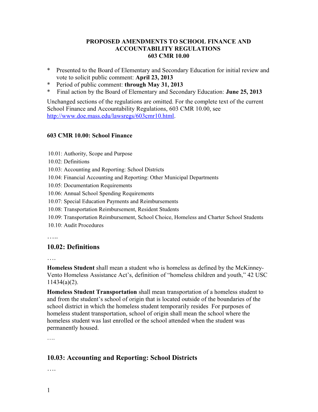 BESE Attachment, Amendments to School Finance Regulations Clean Version, June 2013
