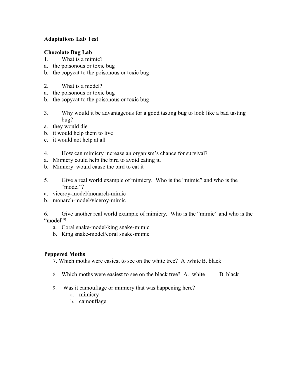 Adaptations Lab Test