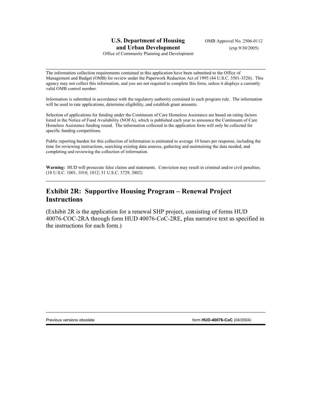 U.S. Department of Housing OMB Approval No. 2506-0112