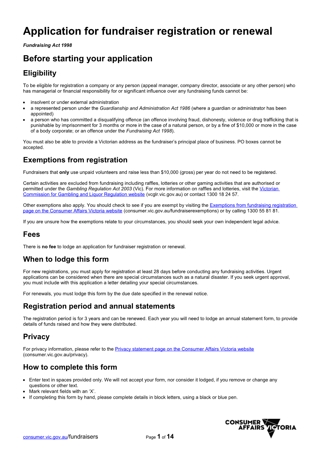 Application for Fundraiser Registration Or Renewal