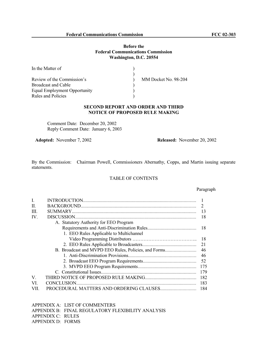 Federal Communications Commissionfcc 02-303