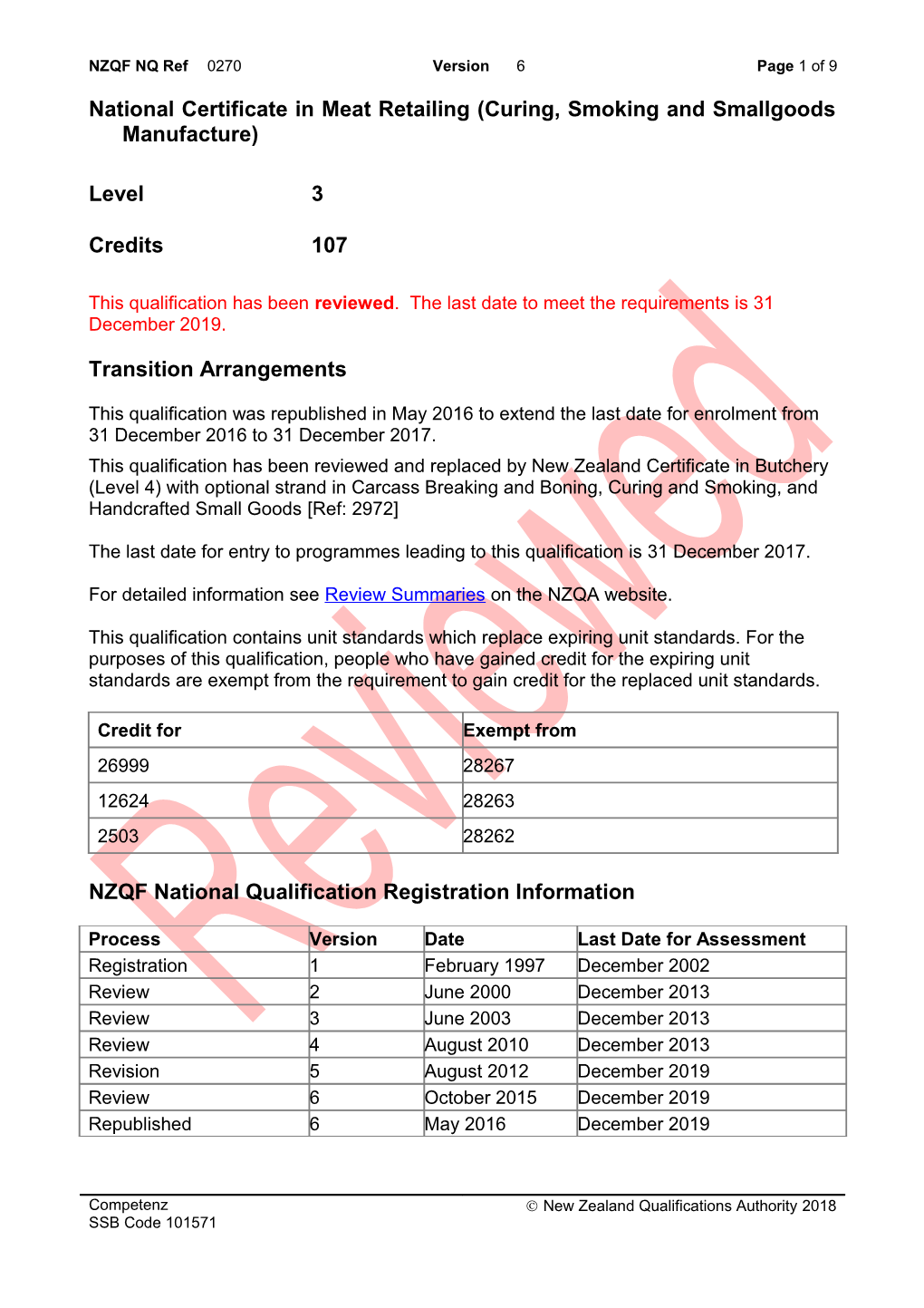 0270 National Certificate in Meat Retailing (Curing, Smoking and Smallgoods Manufacture)