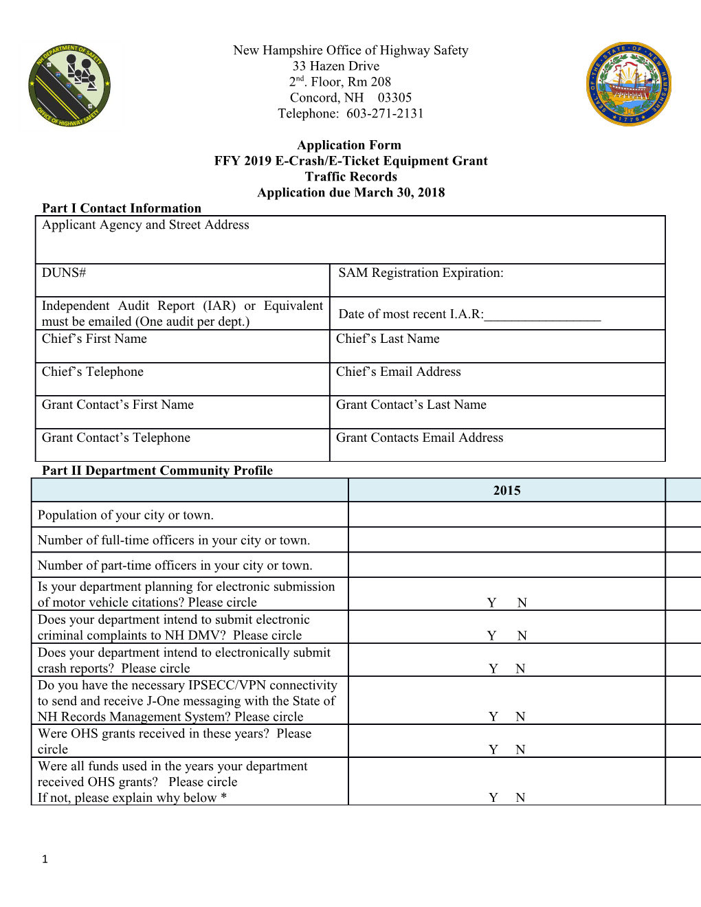 FFY 2019E-Crash/E-Ticketequipment Grant