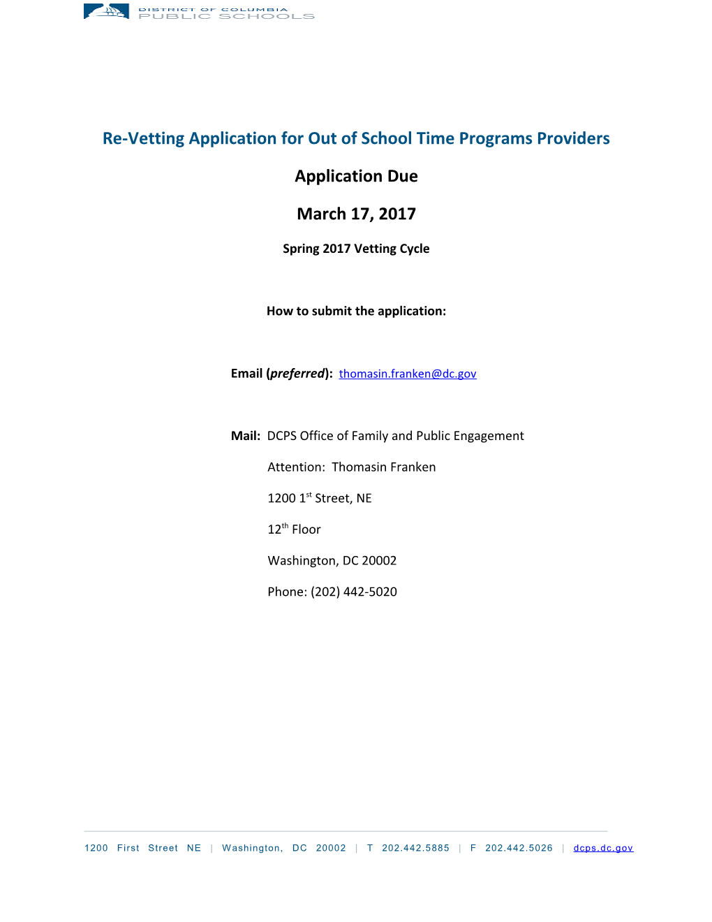 Re-Vetting Application for out of School Time Programs Providers