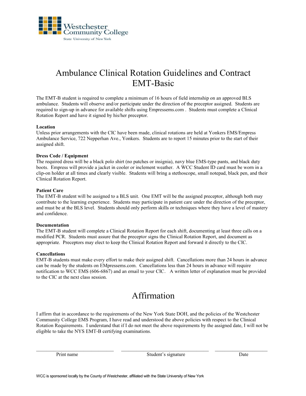 Ambulance Clinical Rotation Guidelines and Contract