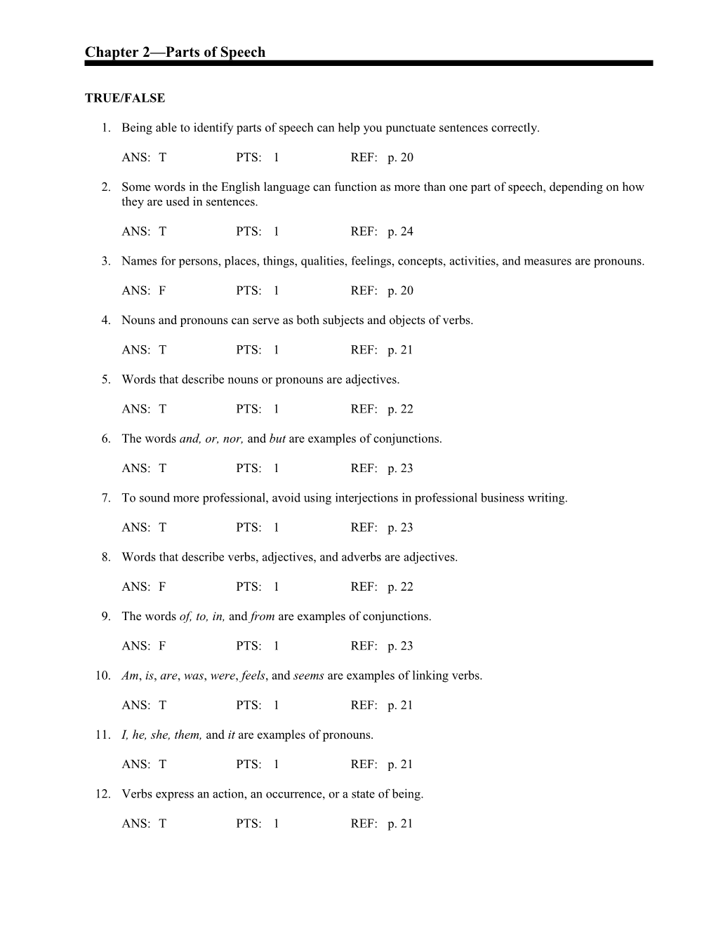 Chapter 2 Parts of Speech