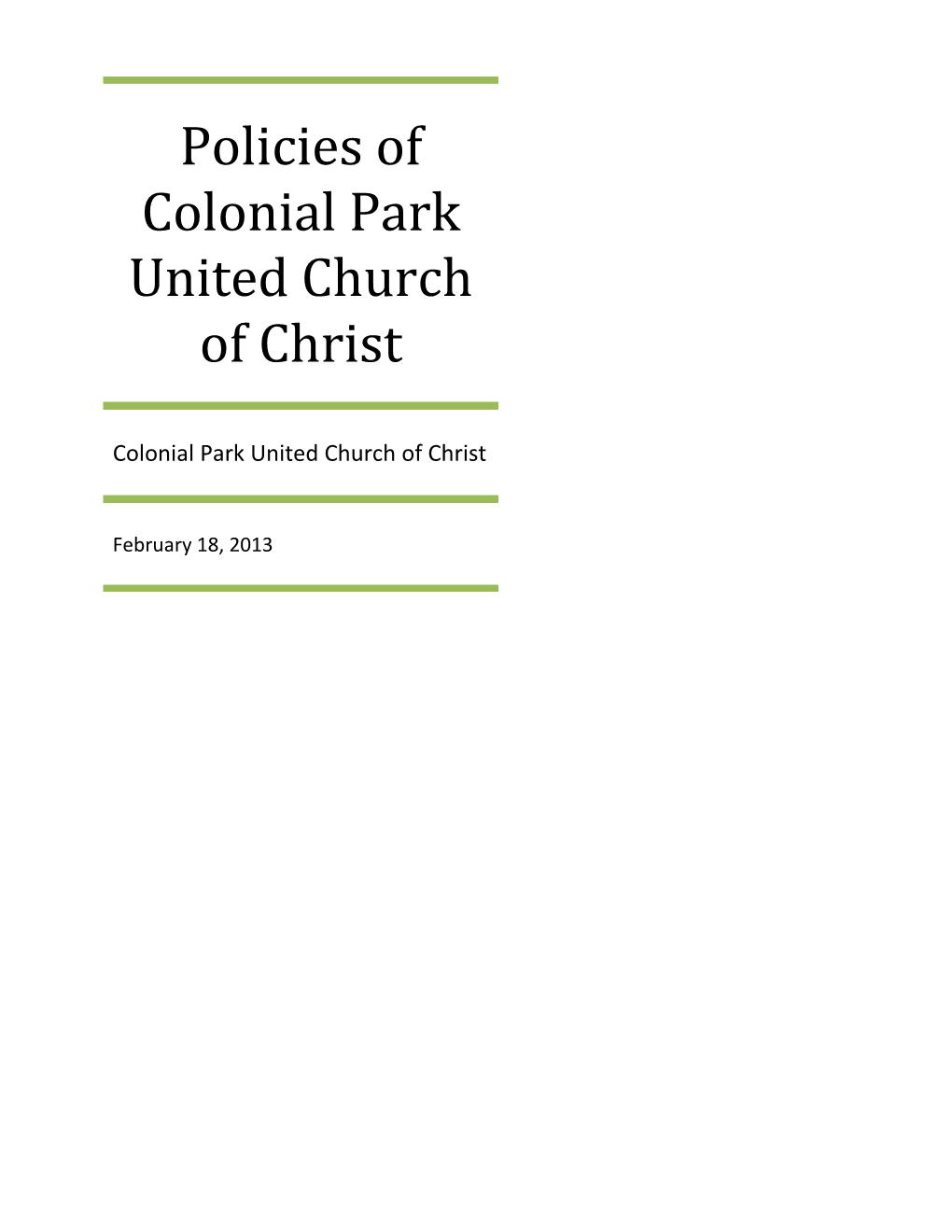 Policies of Colonial Park United Church of Christ