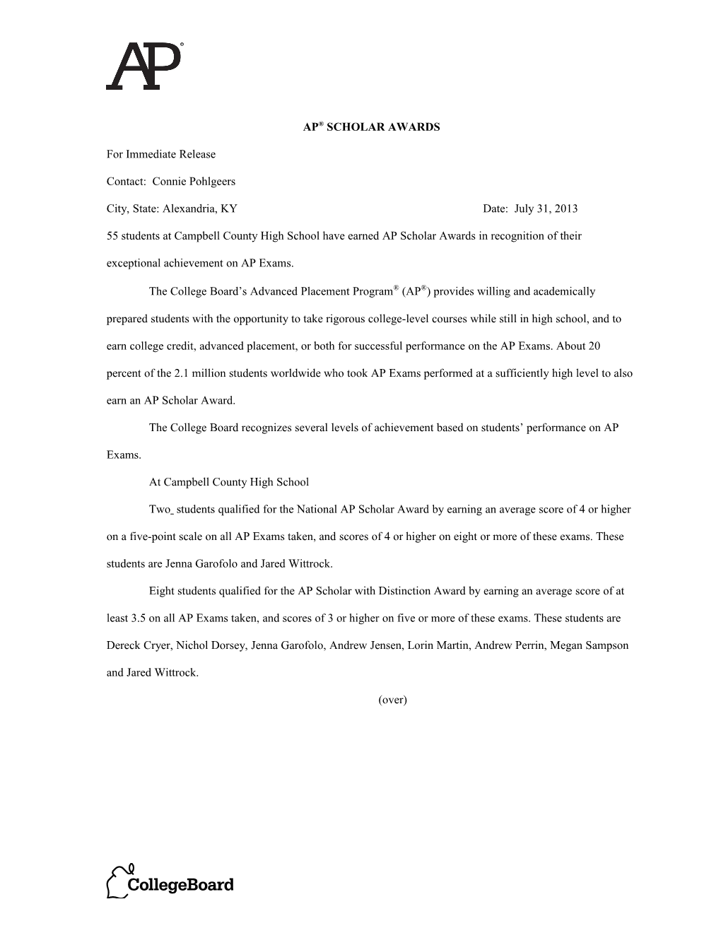 School's Press Release (7/96)