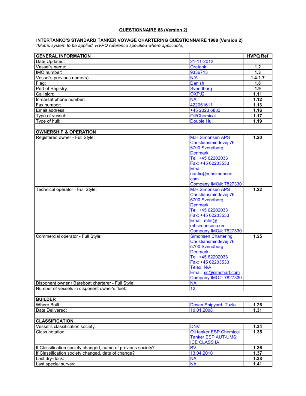 QUESTIONNAIRE 88 Version 2 (Draft 3) 16 Jun 04