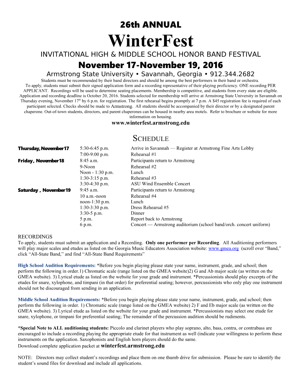 Invitational High & Middle School Honor Band Festival