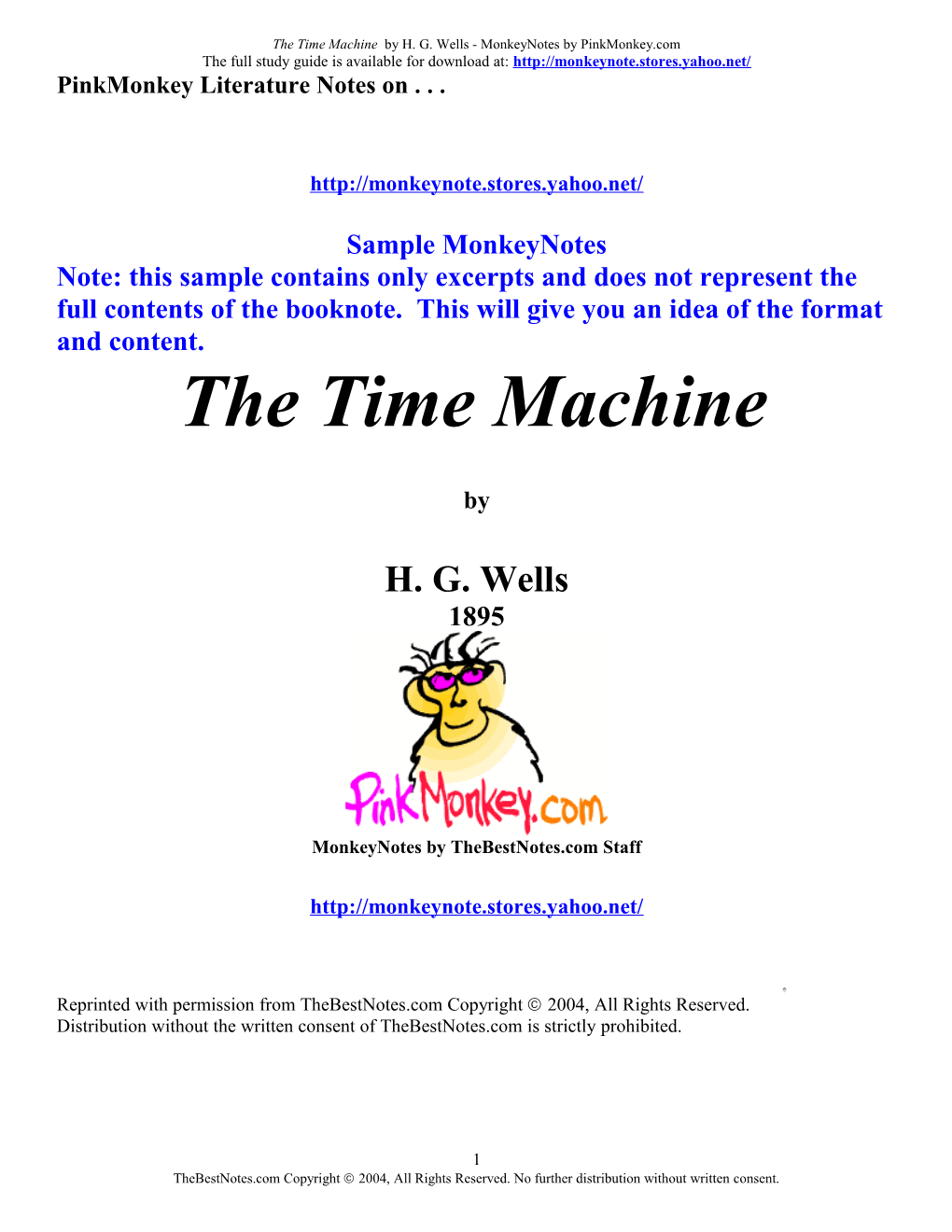 Pinkmonkey Notes for the Time Machine by H