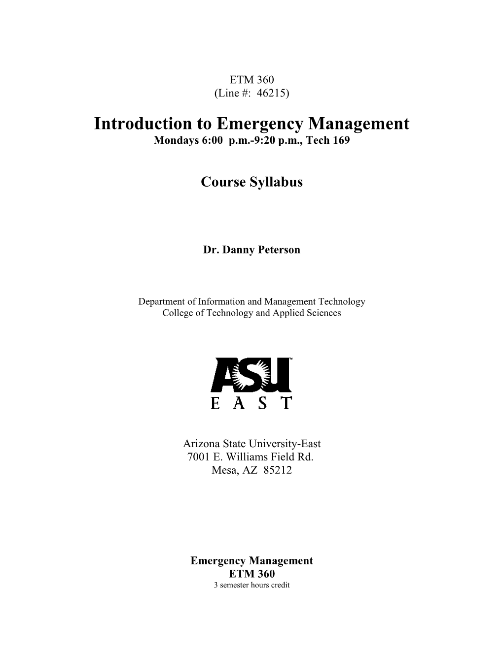 Introduction to Emergency Management