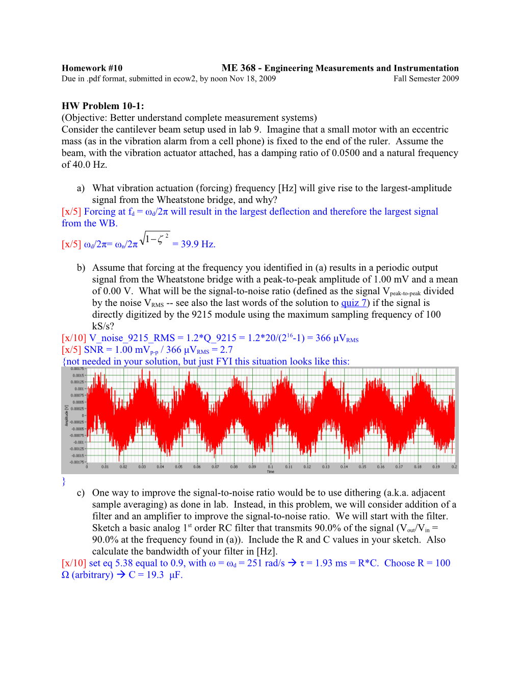 Homework #10ME 368 - Engineering Measurements and Instrumentation