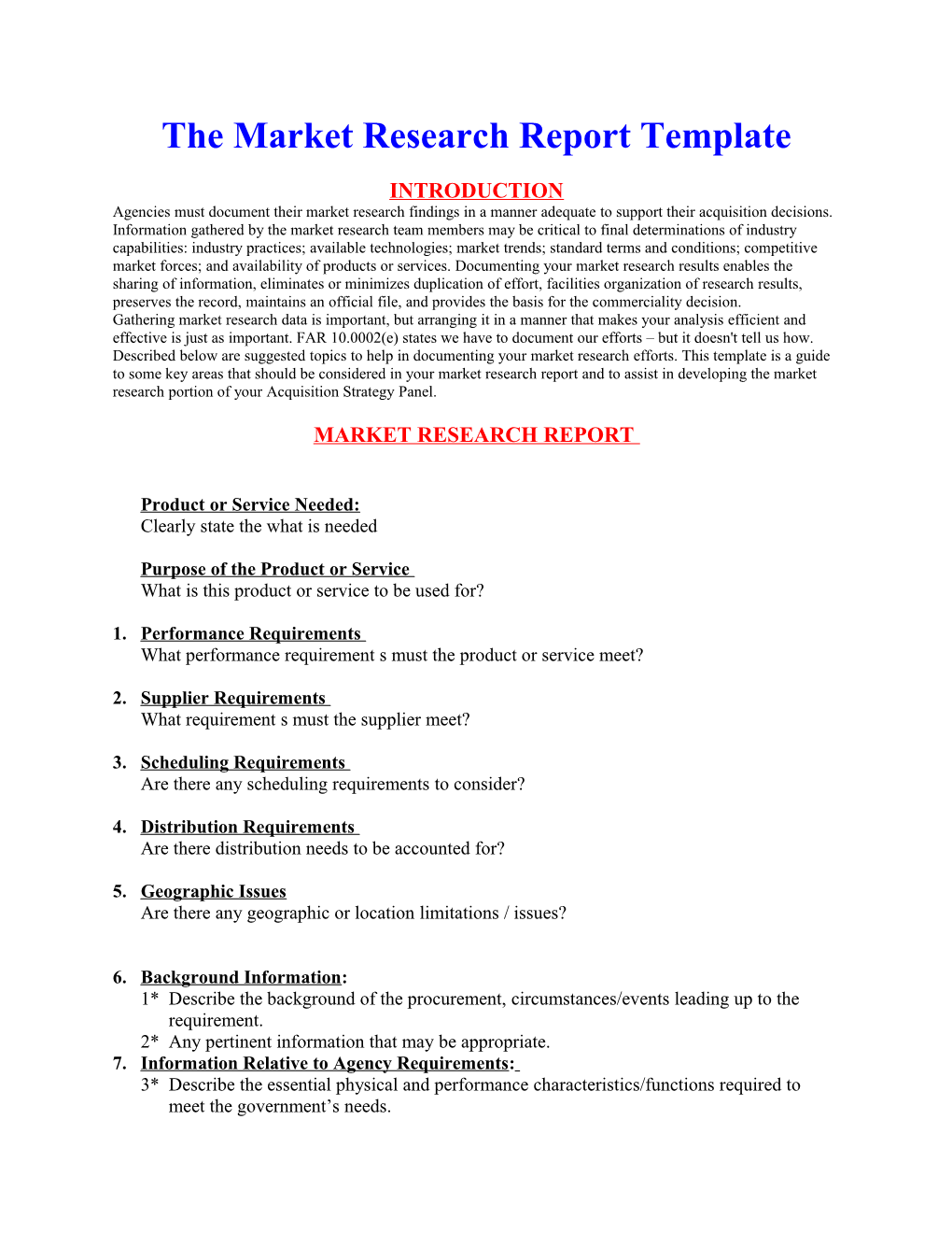 Documentation - the Market Research Report