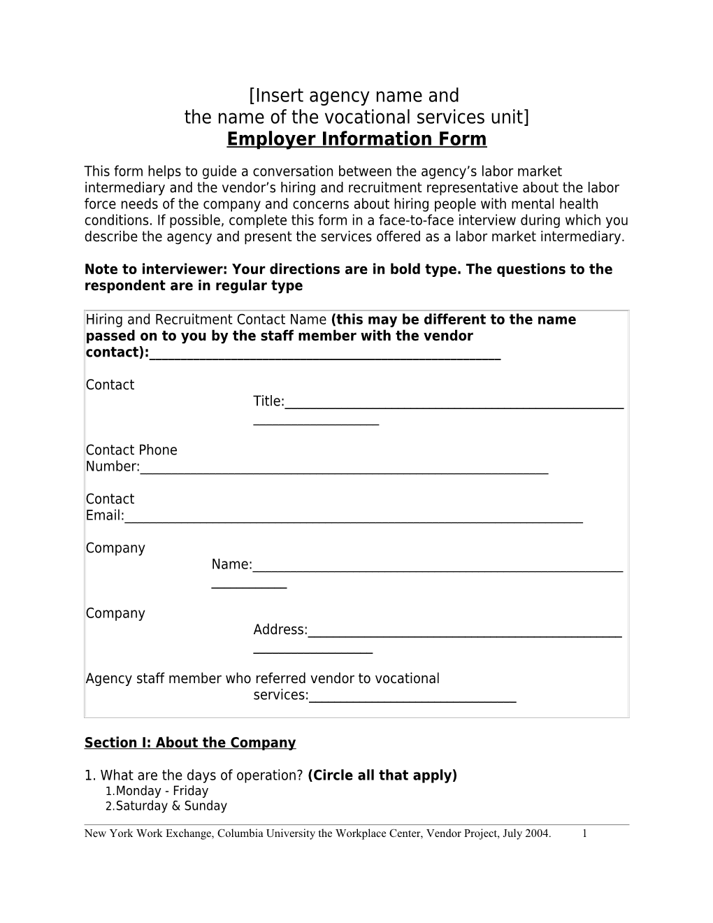 Employer Information Sheet