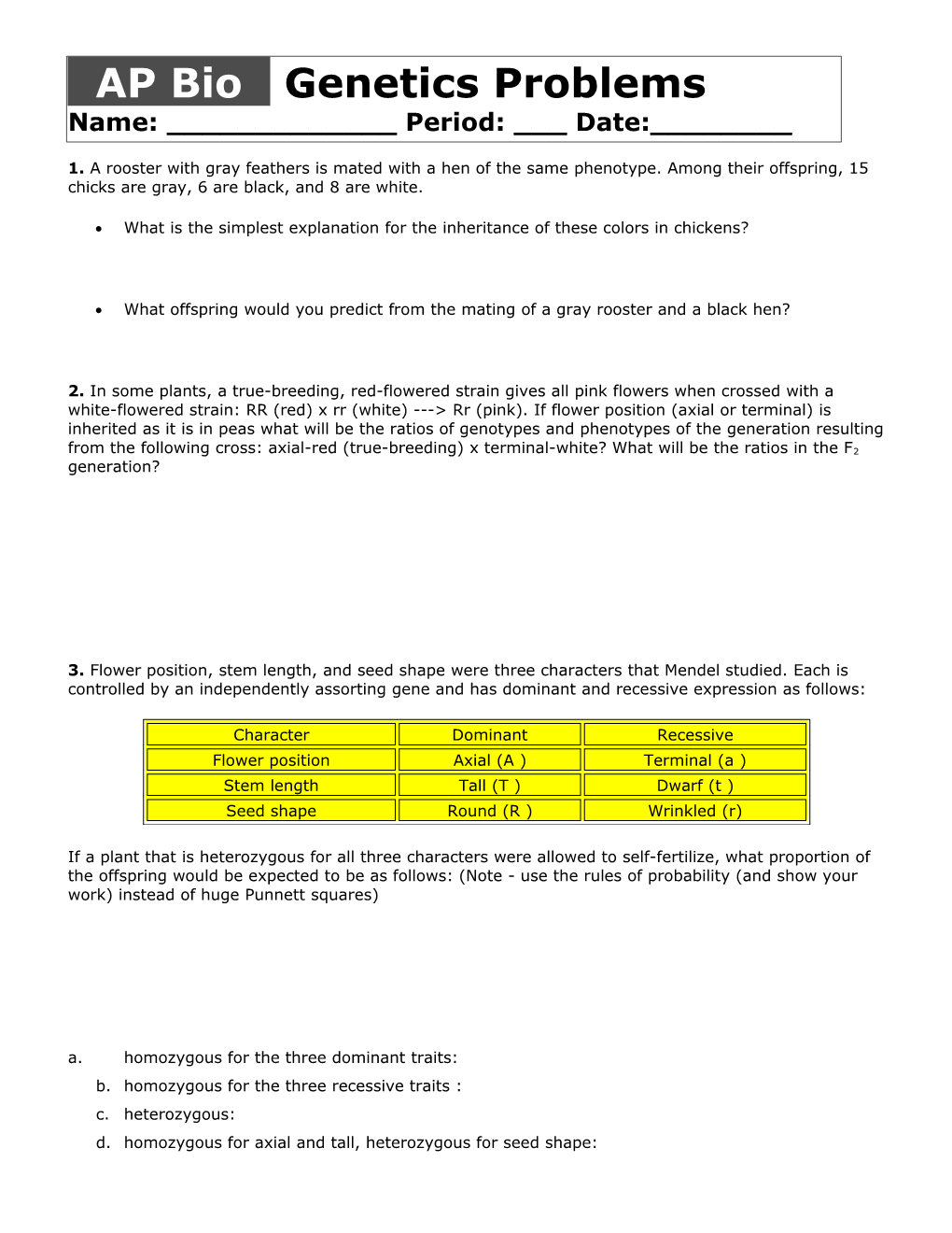 AP Bio Genetics Problems