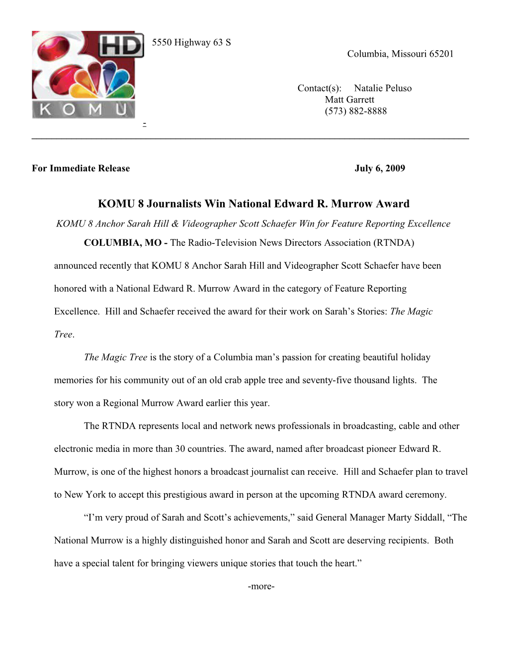 KOMU 8 Journalists Win National Edward R. Murrow Award