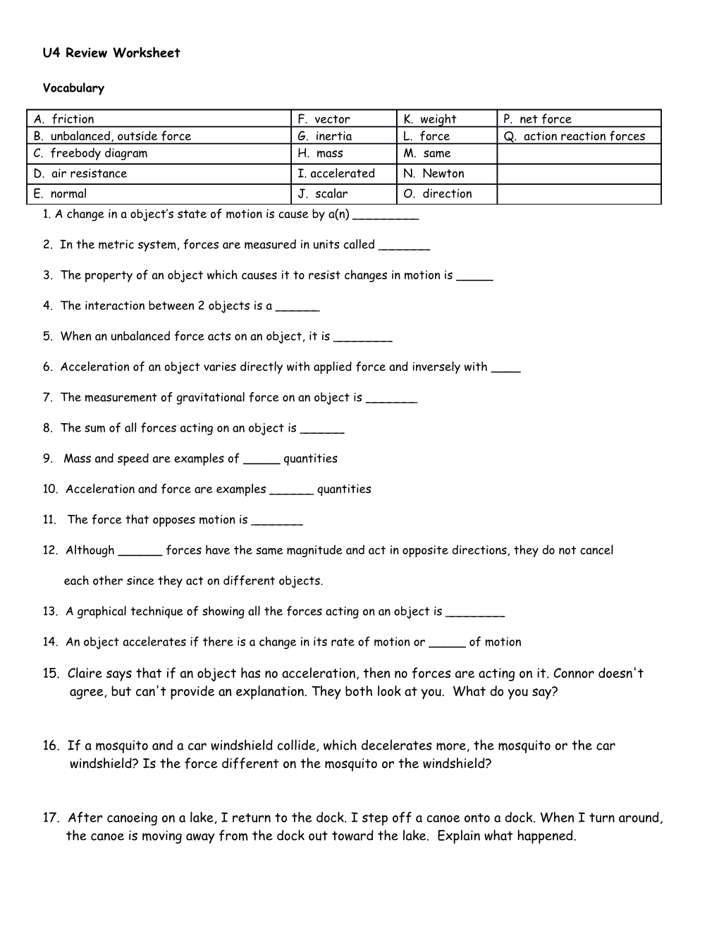 U4 Review Worksheet