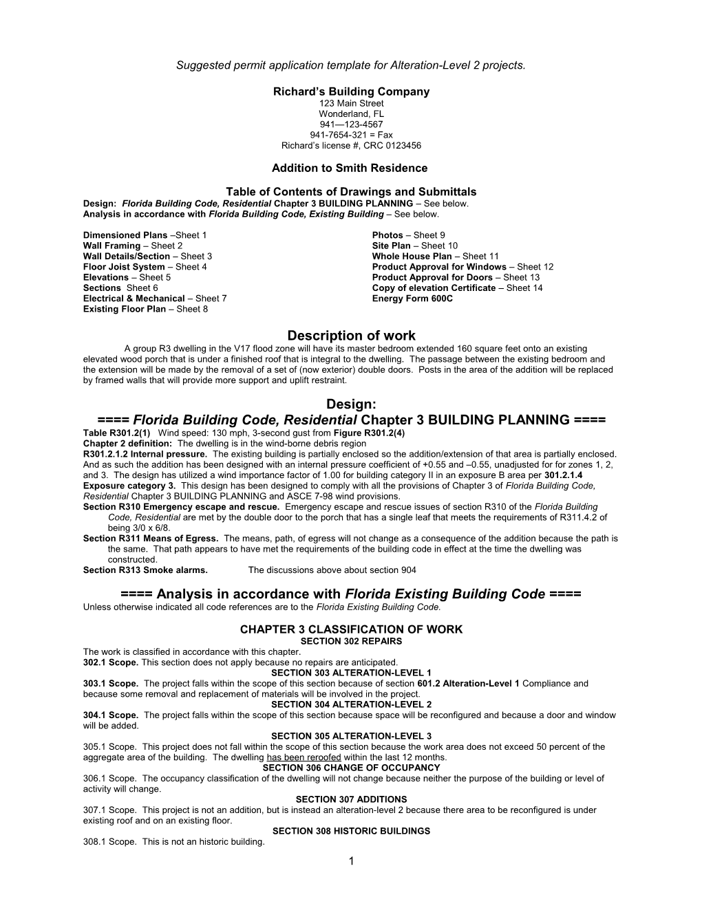 Suggested Permit Application Template for Alteration-Level 2 Projects