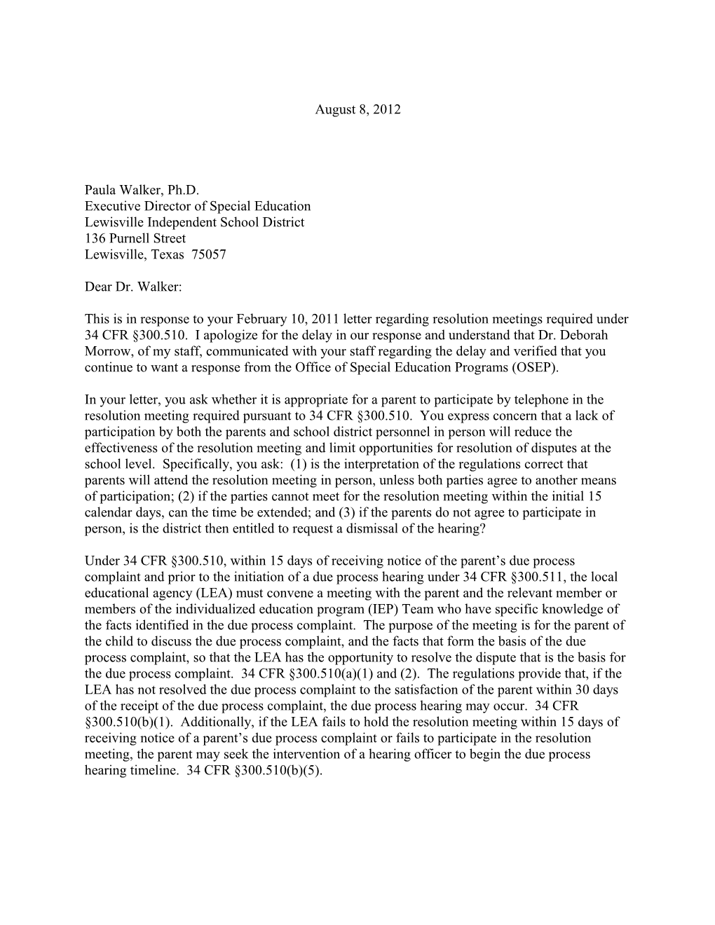 Policy Letter- 12-006705R-TX-WALKER- RESMTGS