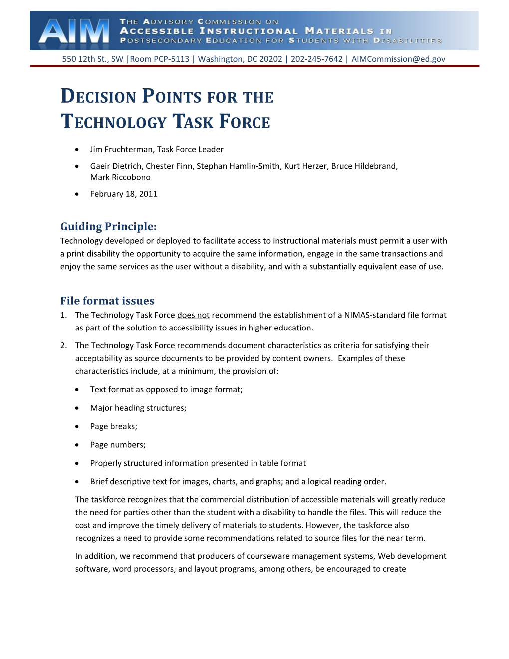 Decision Points for the AIM Technology Task Force (MS Word)