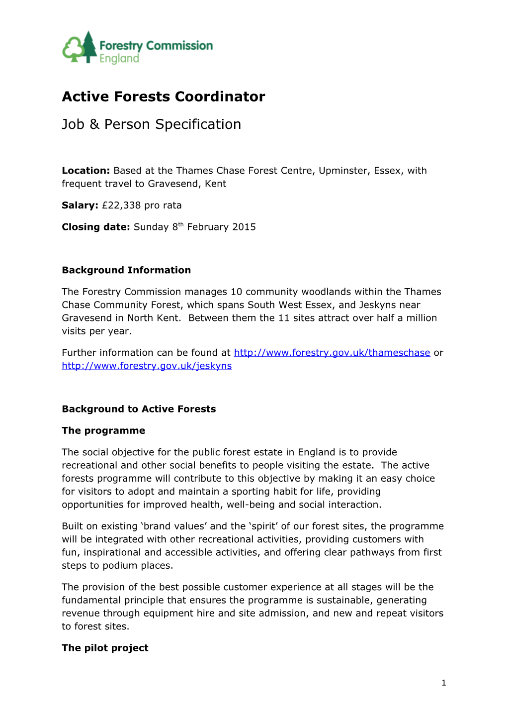 Active Forests Coordinator Job & Person Specification Template