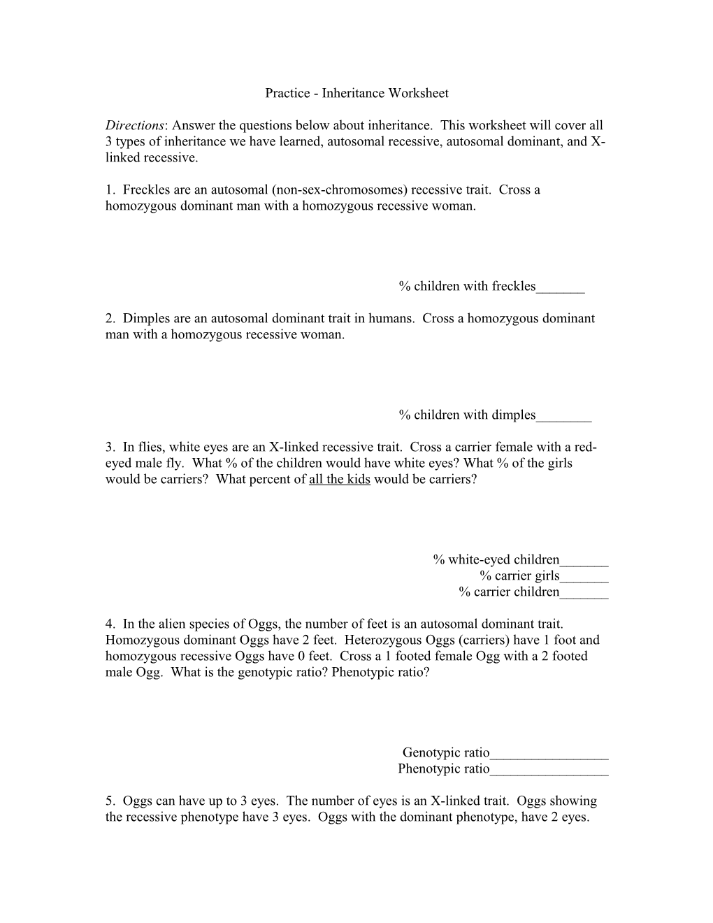 Practice - Inheritance Worksheet