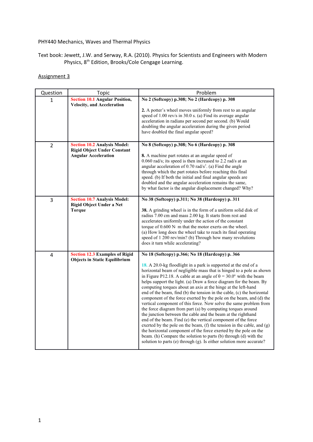 PHY440 Mechanics, Waves and Thermal Physics