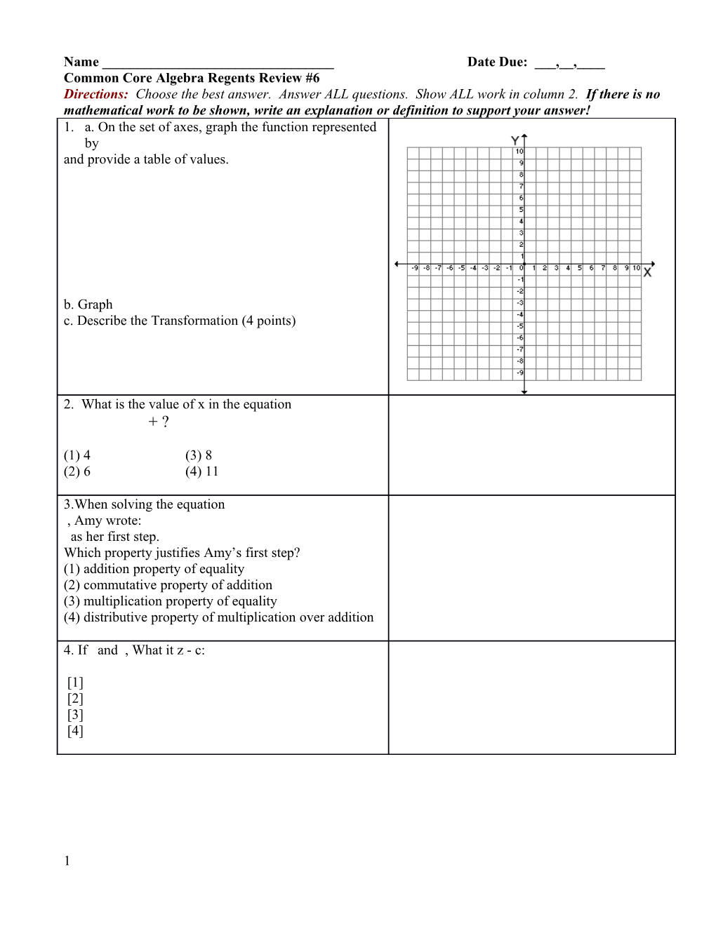 Common Core Algebra Regents Review #6