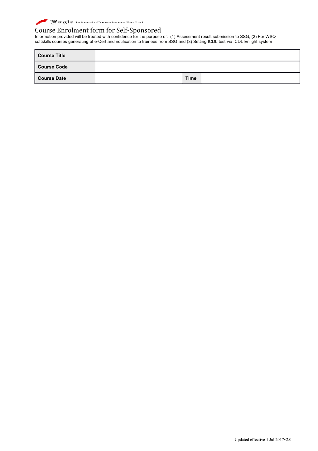 Course Enrolment Form for Self-Sponsored