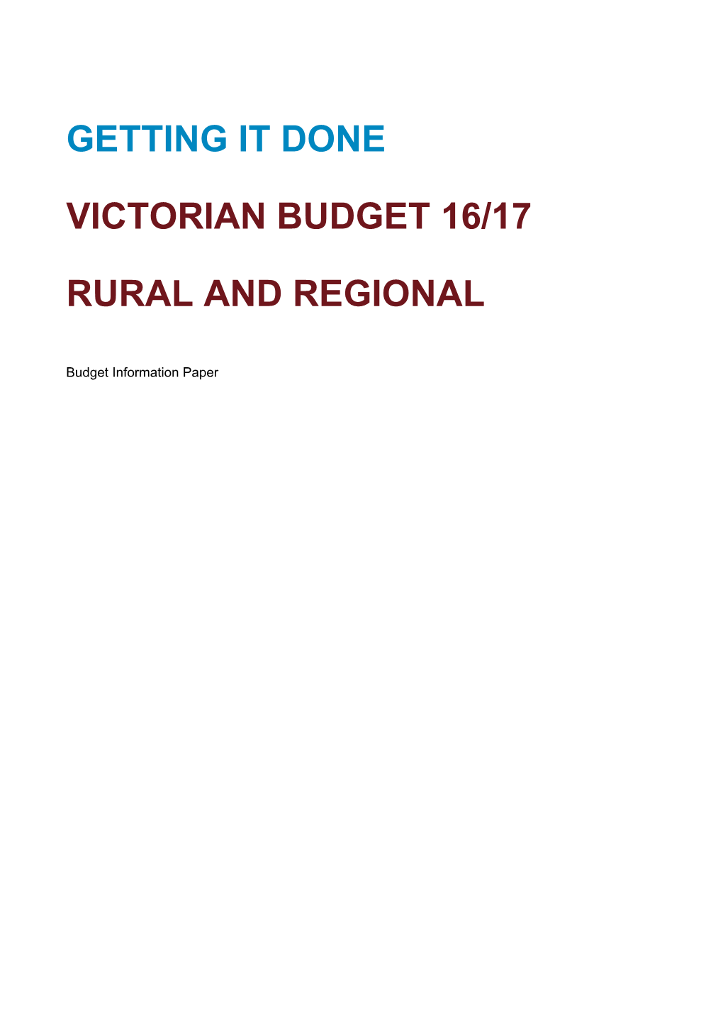 Victorian Budget 16/17